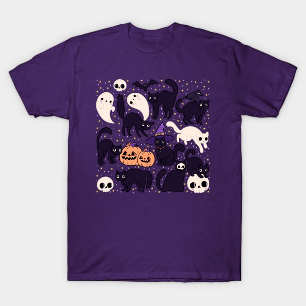 Cute halloween black cats T-Shirt by Yarafantasyart